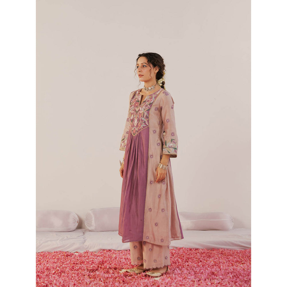 172 Threads Berry Chanderi kurta Pant & Dupatta (Set of 3)