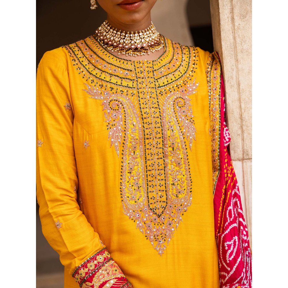 Aangan by Parul Yellow Haldi Bliss Sharara with Kurta and Dupatta (Set of 3)