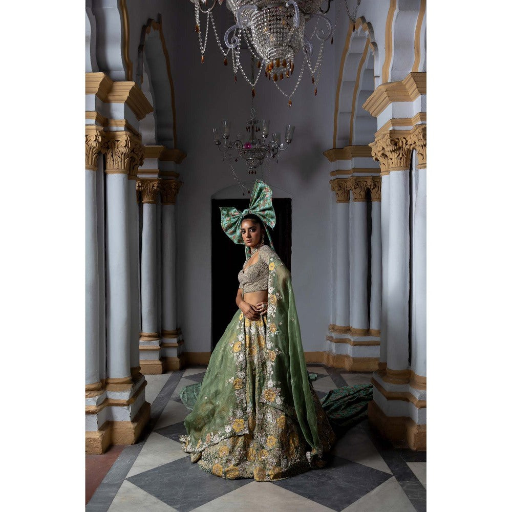 Aangan by Parul Green Verdant Muse Lehenga with Blouse and Dupatta (Set of 3)