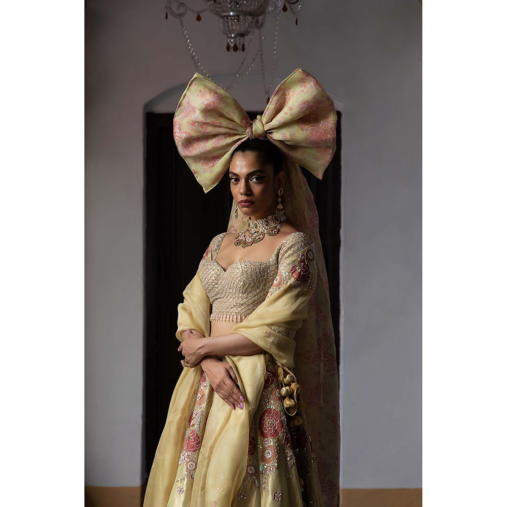 Aangan by Parul Beige Radiant Majesty Lehenga with Blouse and Dupatta (Set of 3)