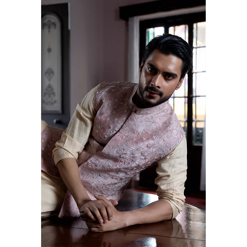 Aangan by Parul Beige Alchemy Kurta with Churidar and Nehru Jacket (Set of 3)