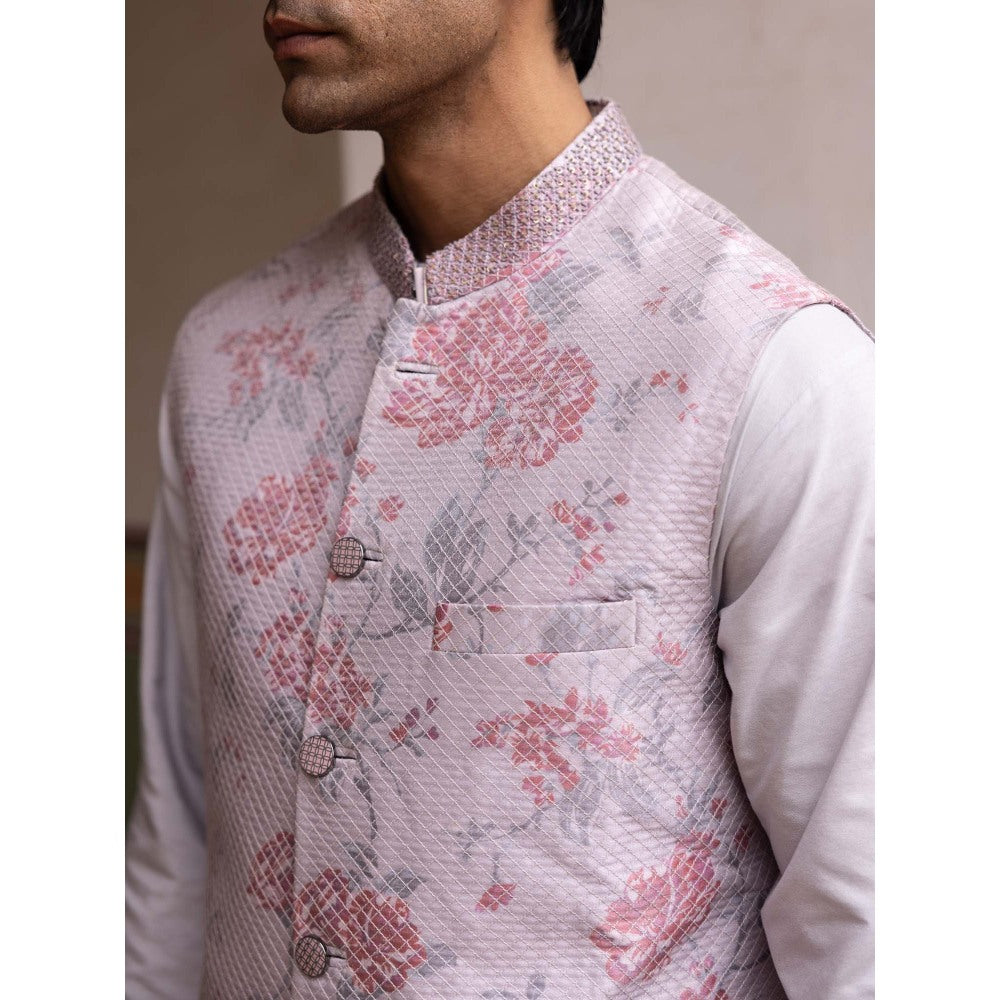 Aangan by Parul Pink Imperial Silk Kurta with Churidar and Nehru Jacket (Set of 3)