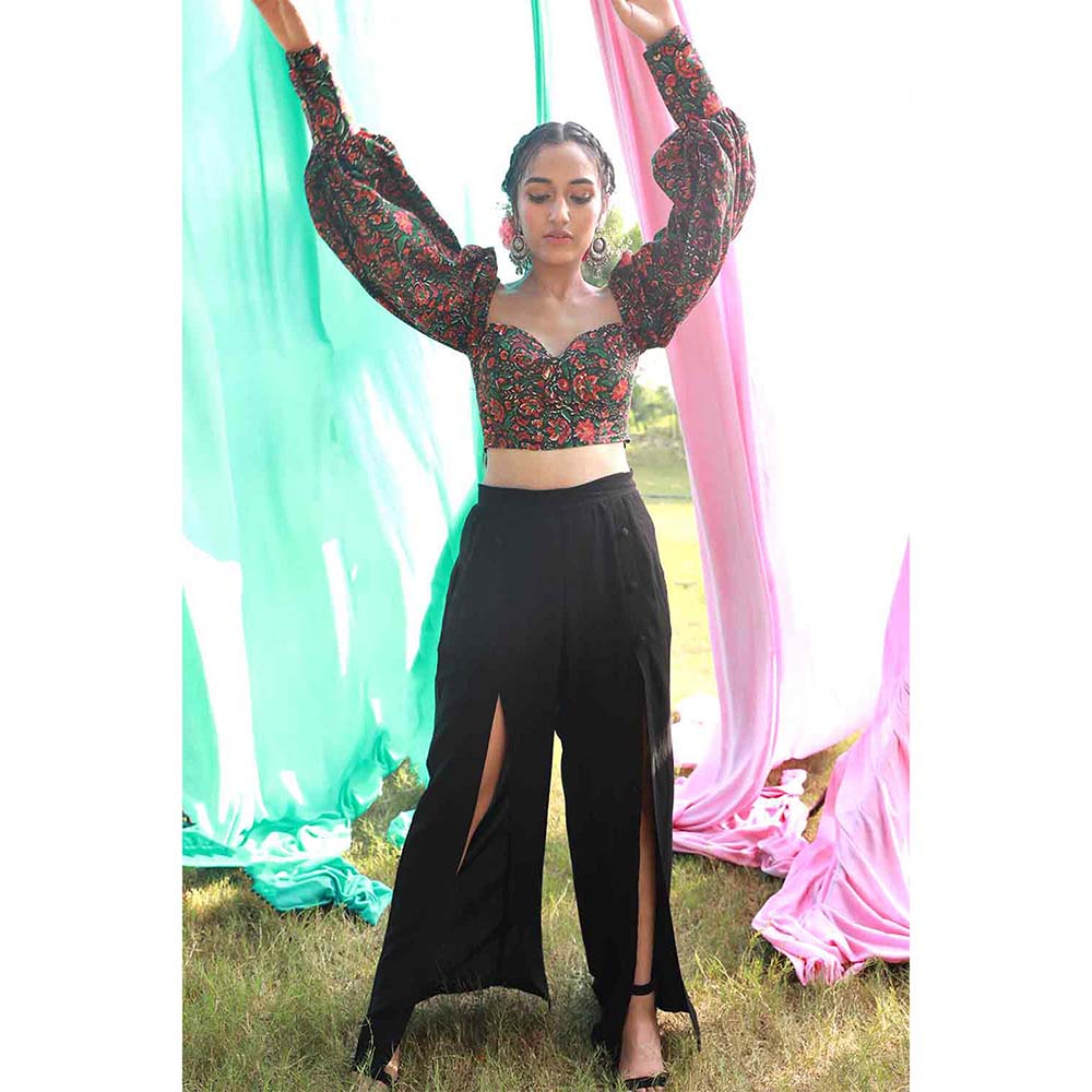 Aapro Label Button Down Pants with Long Cuff Bustier - Black (Set of 2)