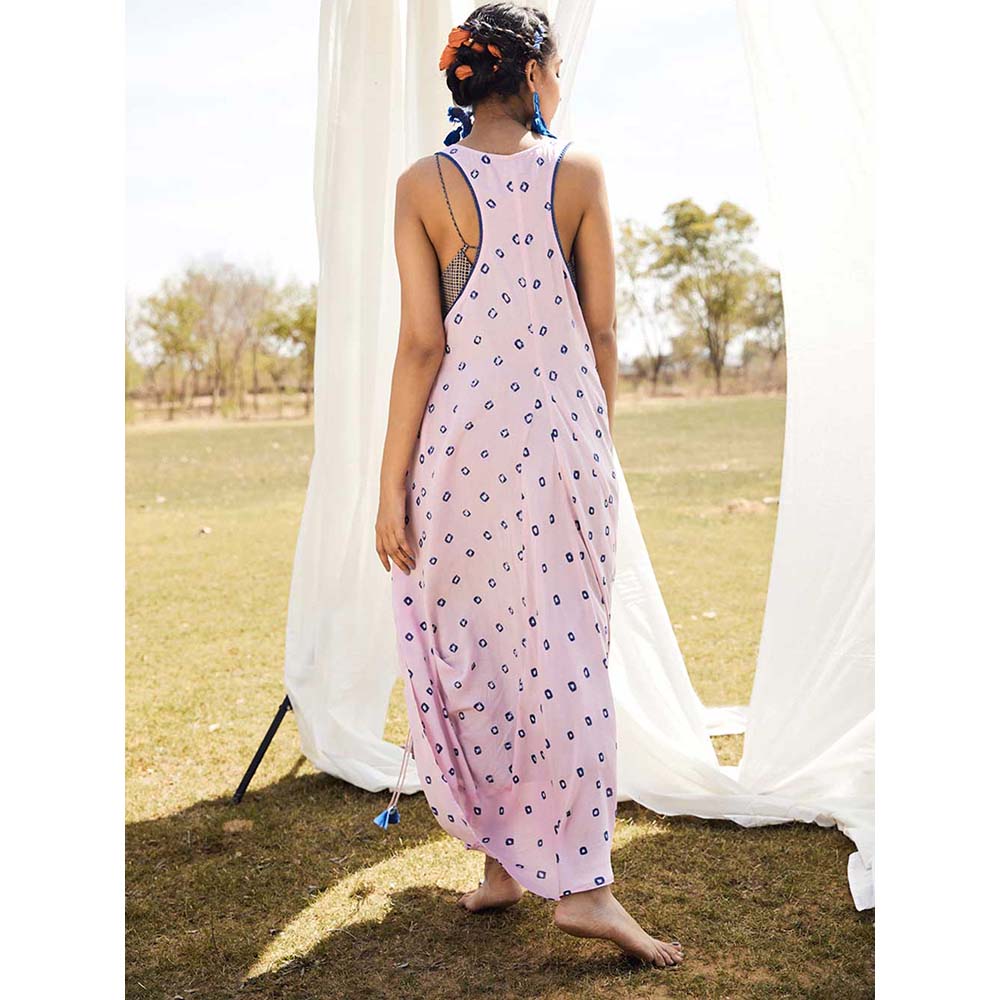 Aapro Label Bandhej Box Panel Vest with Block Printed Dori Dress-Multi-Color (Set of 2)