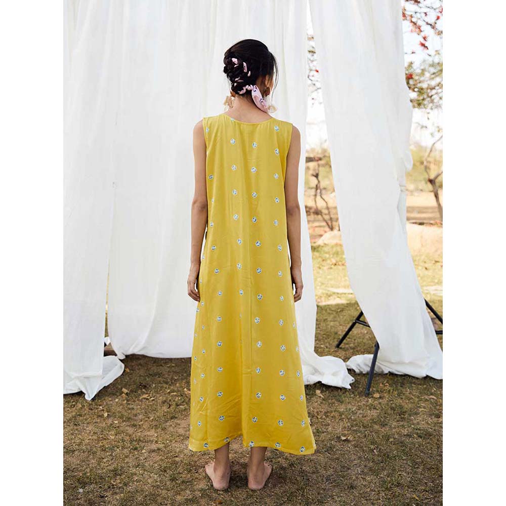 Aapro Label Bandhej Boxy Draped Dress - Yellow