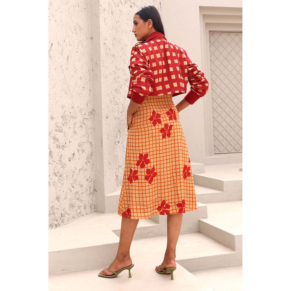 Aapro Label Orange and Red Gloria Dress with Jacket (Set of 2)