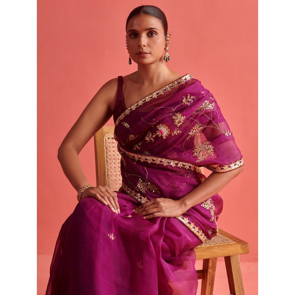 Aarti Sethia Studio Purple Saree with Stitched Blouse and Petticoat