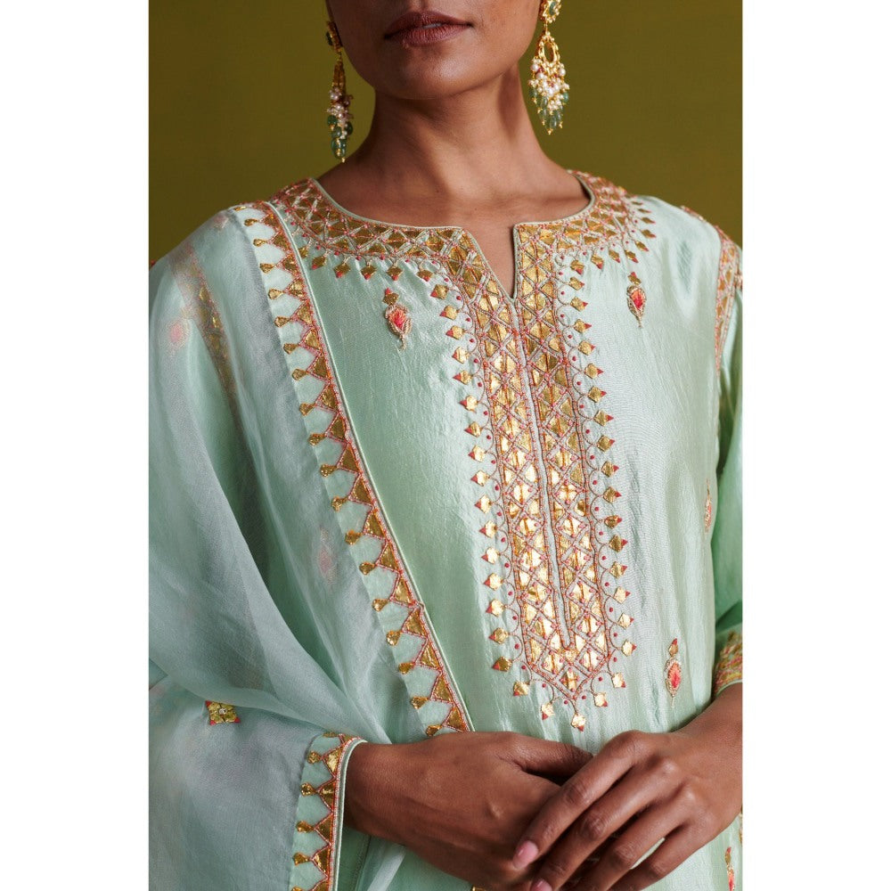 Aarti Sethia Studio Light Sage Green Palazzo with Kurta and Dupatta (Set of 3)