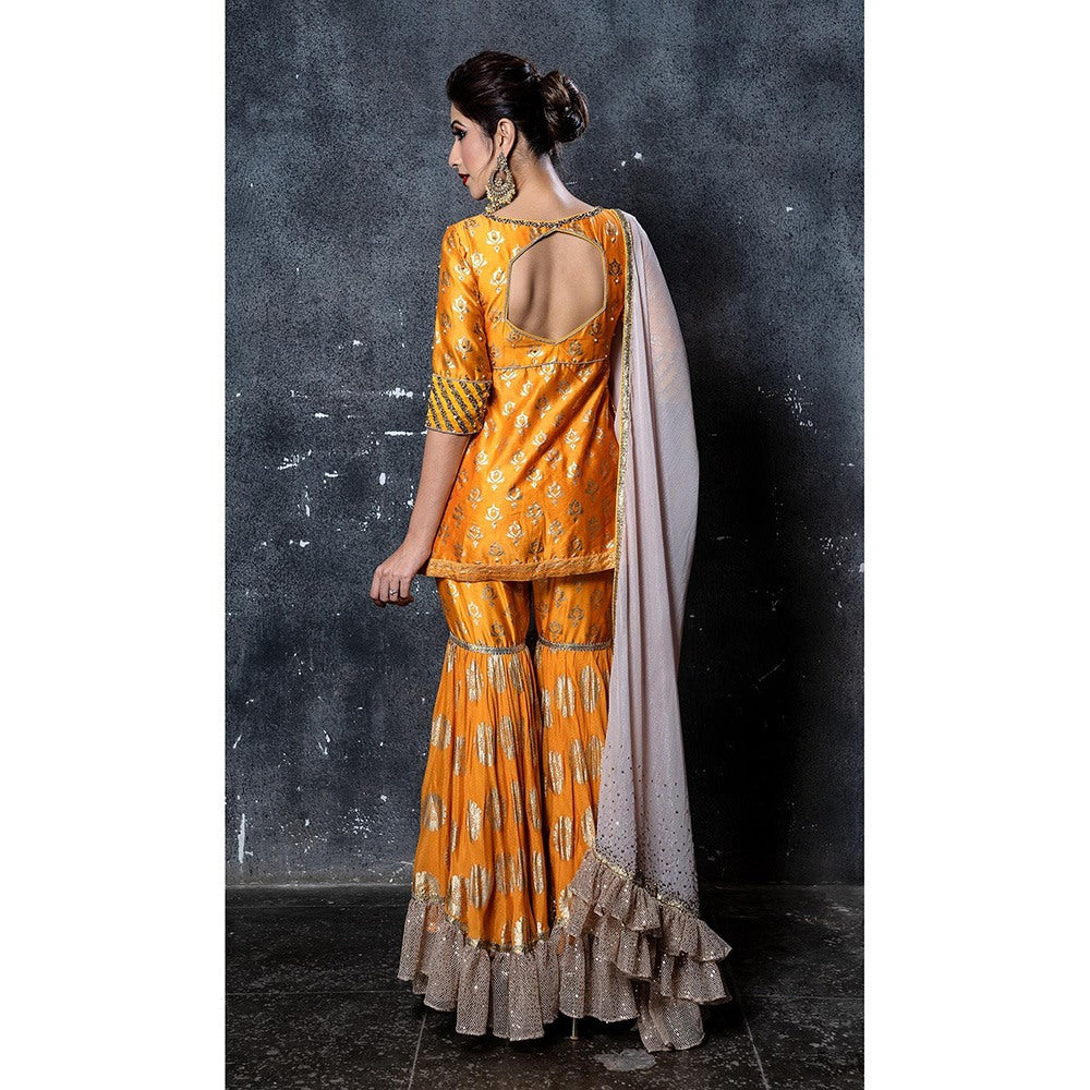 Aaryaa By Kashveen Kohli Yellow Embroidered Short Kurta with Sharara and Dupatta (Set of 3)