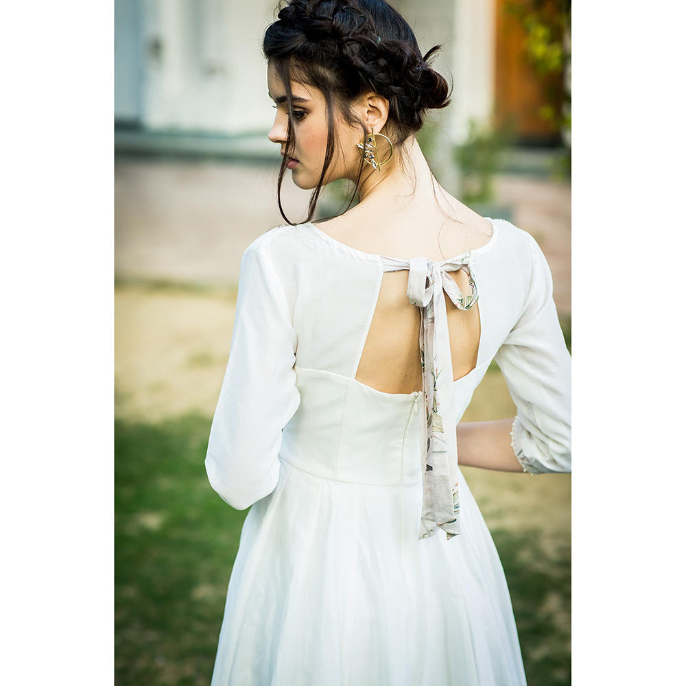 Aaryaa By Kashveen Kohli Off White Chanderi Anarkali with Palazzo and Dupatta (Set of 3)