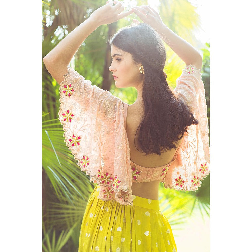 Aaryaa By Kashveen Kohli Lime Green Draped Skirt with Crop Top (Set of 2)