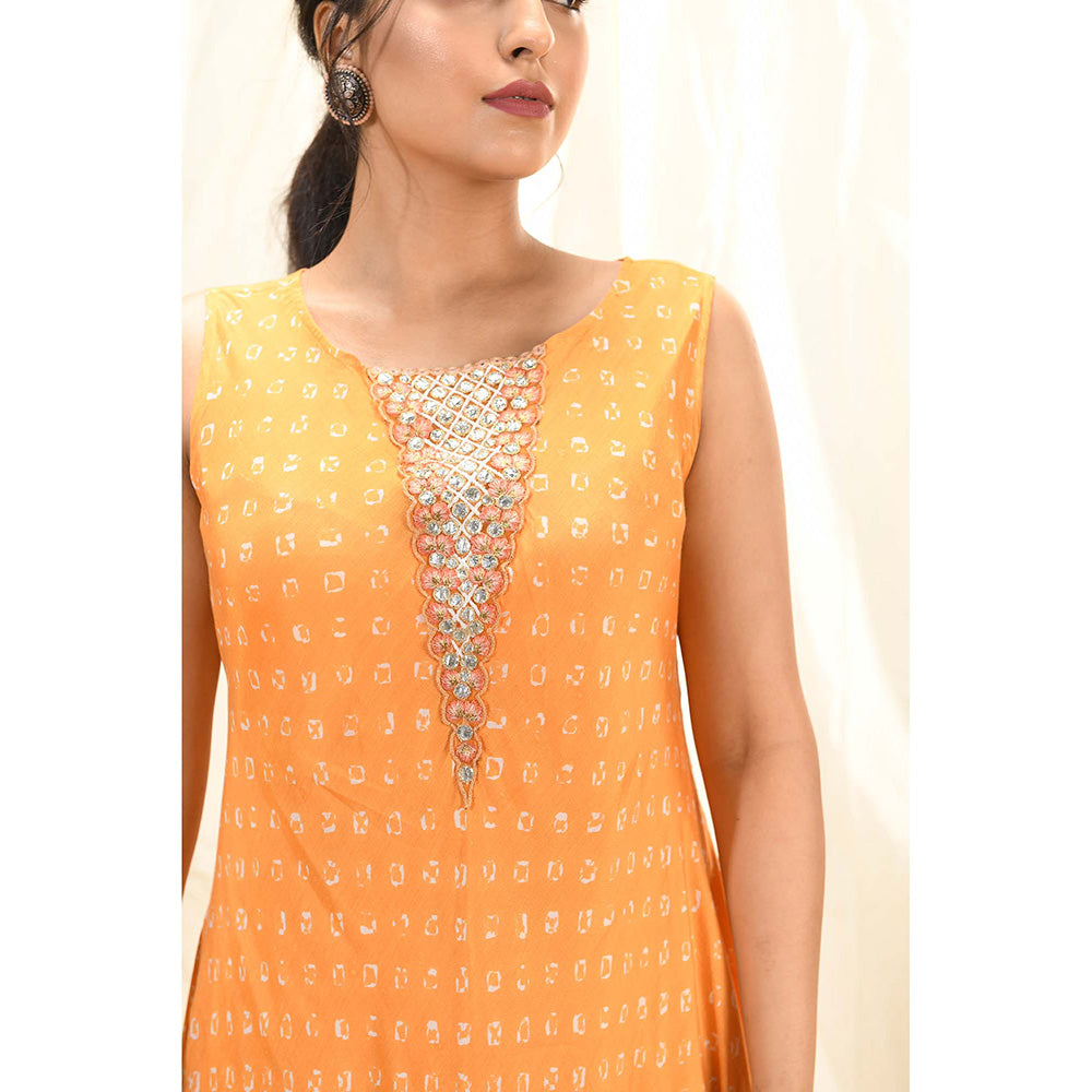 Aaryaa By Kashveen Kohli Orange Bandhani Drape Dress