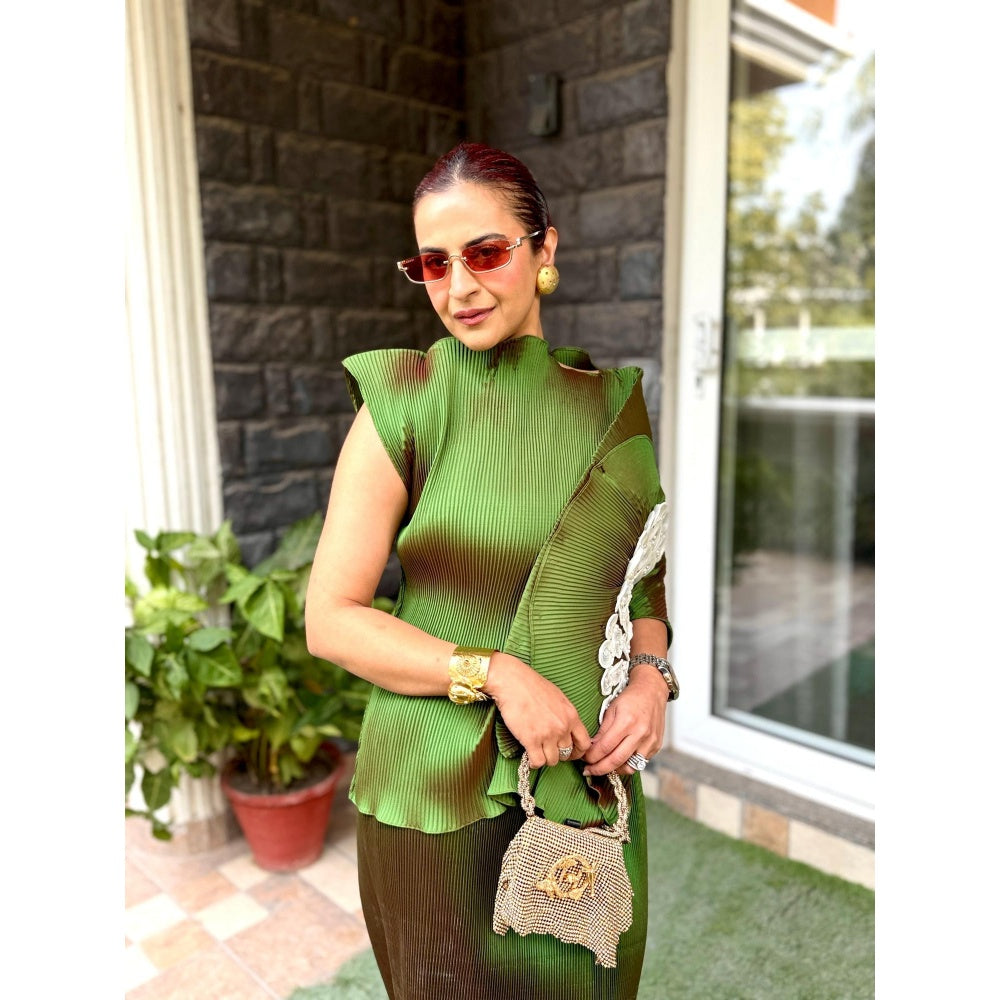 Aasabysimran Emerald Lunar Bloom In Dark Green Top