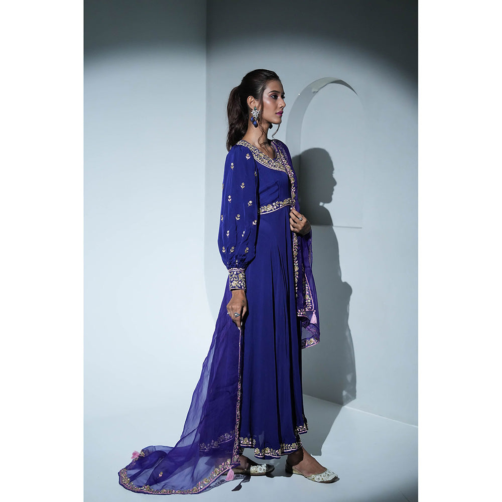 Aavya Store Dark Blue Anarkali with Pant and Dupatta (Set of 3)