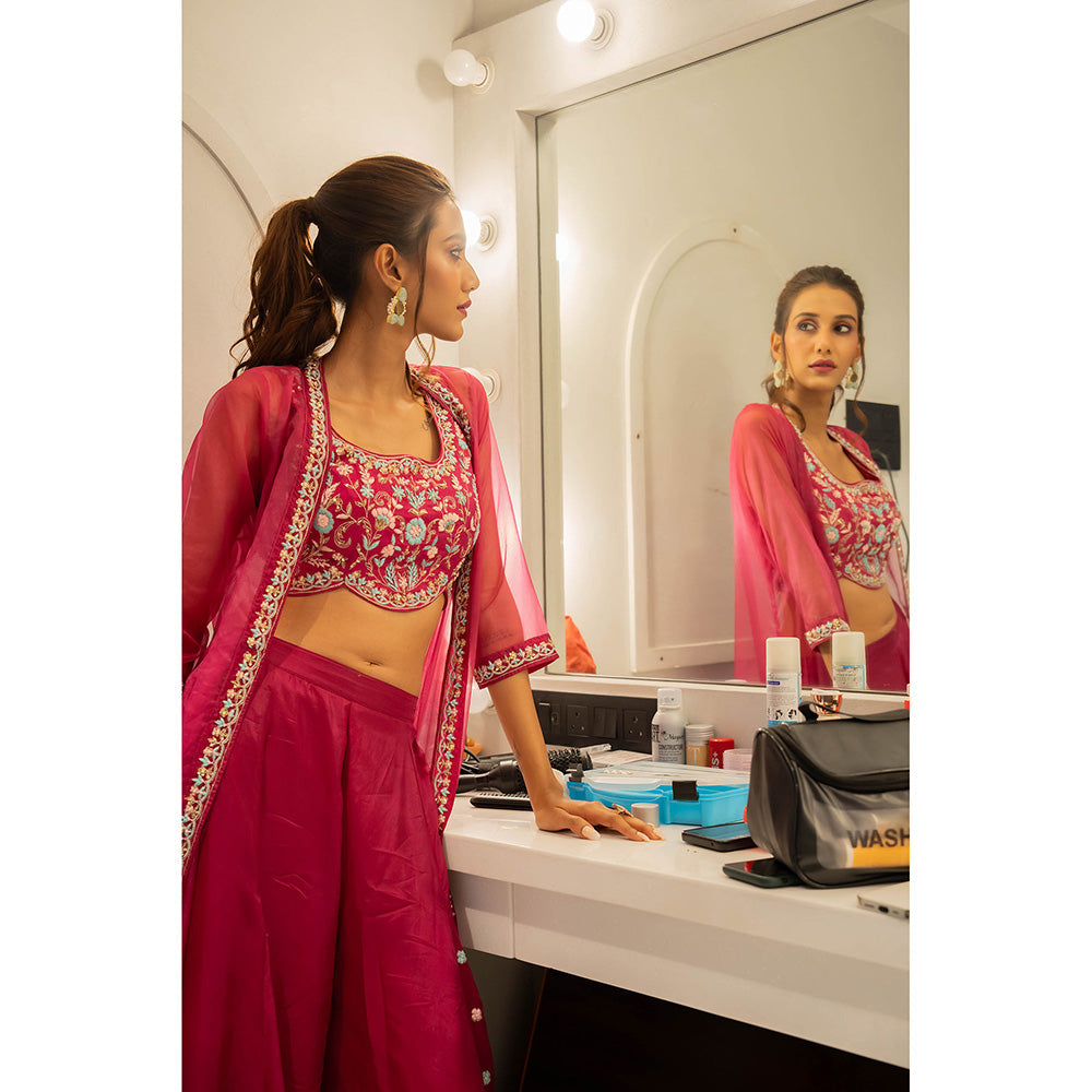 Aavya Store Pink Cape with Blouse and Palazzo (Set of 3)