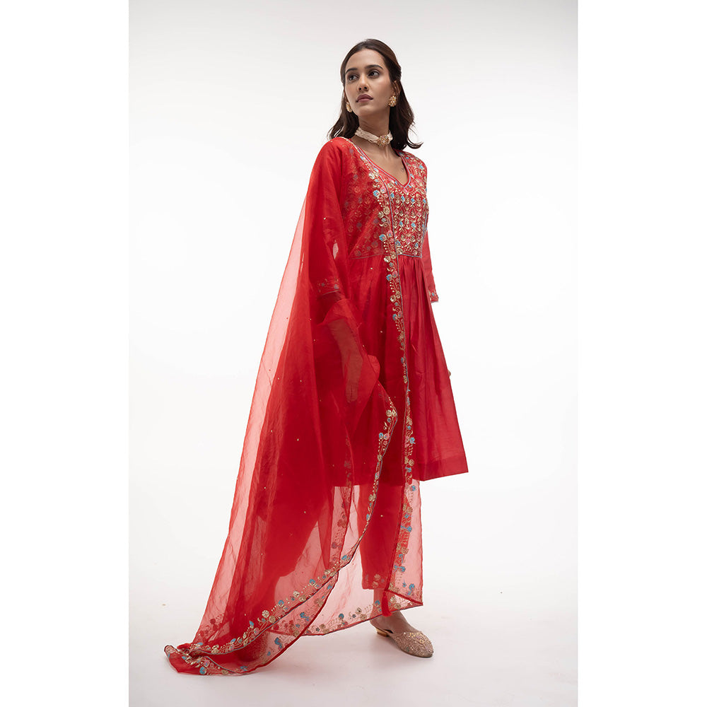 Aavya Store Red Kurta with Salwar and Dupatta (Set of 3)