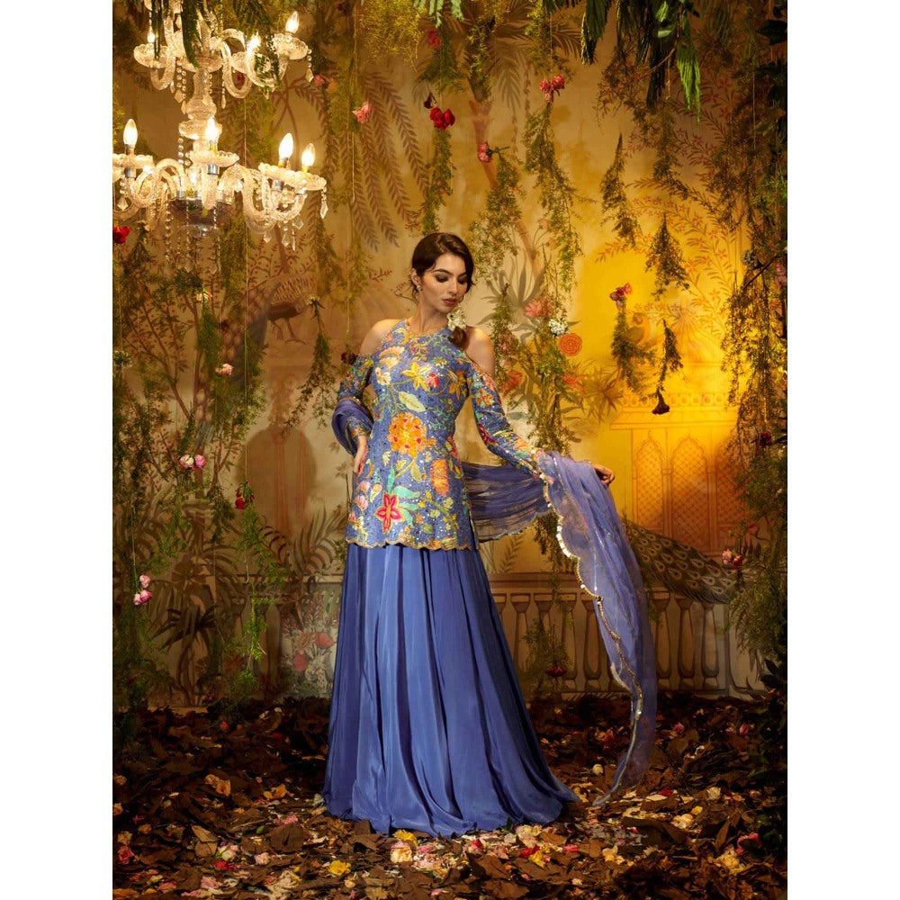 Aayushi Maniar Asharfi Lehenga with Blouse and Dupatta Blue (Set of 3)