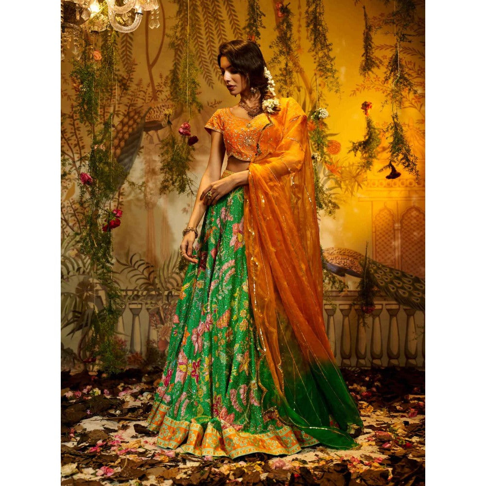 Aayushi Maniar Aboli Lehenga with Blouse and Dupatta Green (Set of 3)