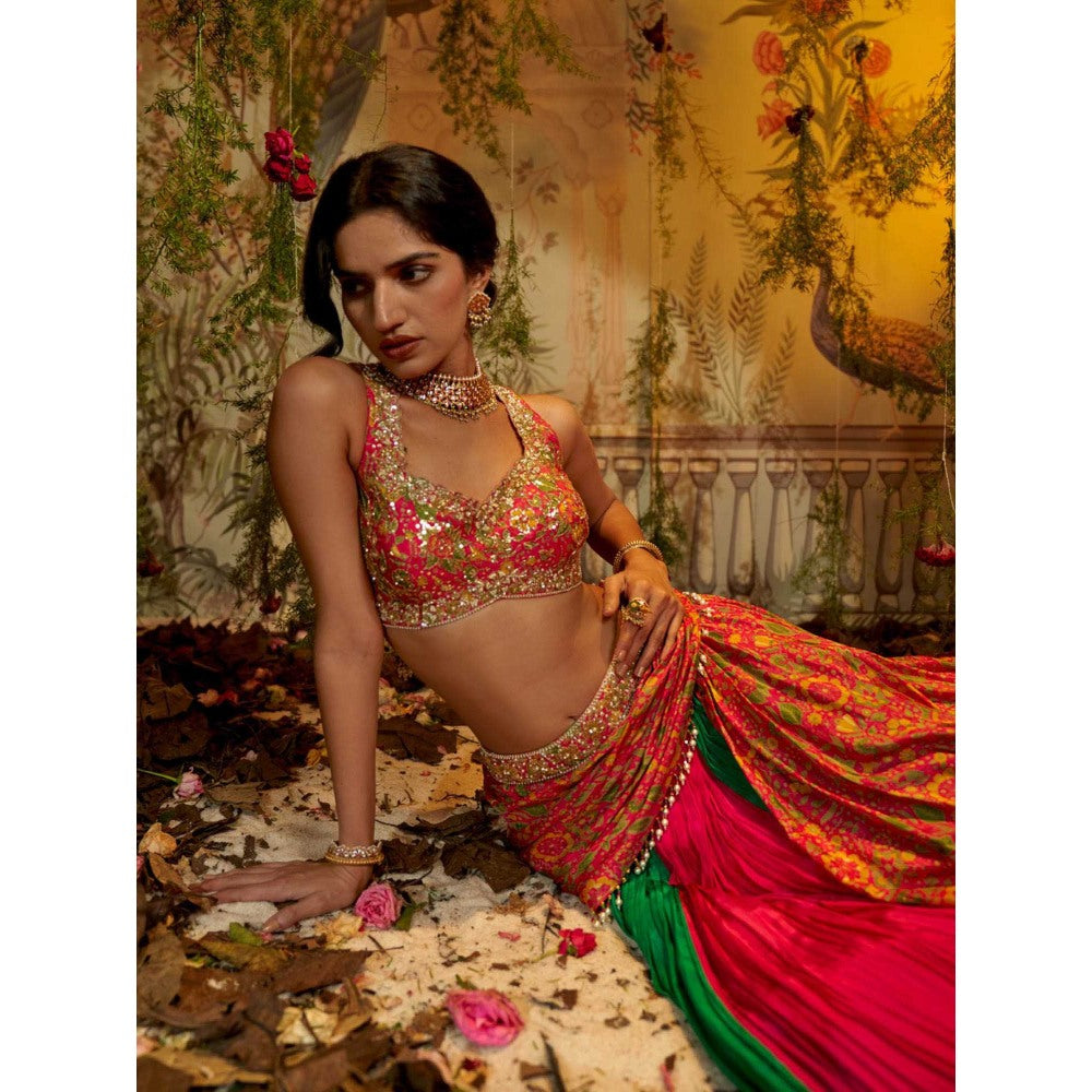 Aayushi Maniar Draupadi Lehenga with Blouse and Dupatta Pink (Set of 3)