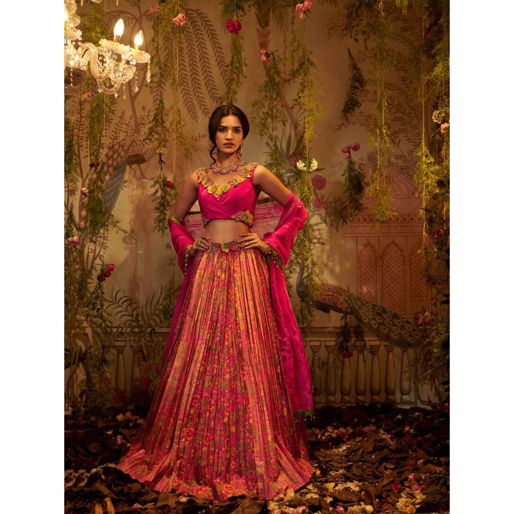 Aayushi Maniar Rukhmani Lehenga with Blouse and Dupatta Pink (Set of 3)