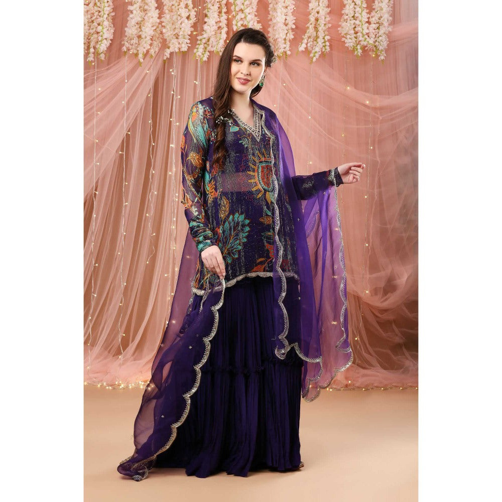 Aayushi Maniar Gharara with Tunic and Dupatta Purple (Set of 3)
