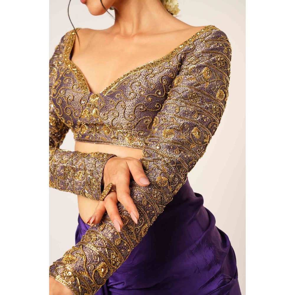 Aayushi Maniar Blue Ambika Pre-Draped Saree with Stitched Blouse