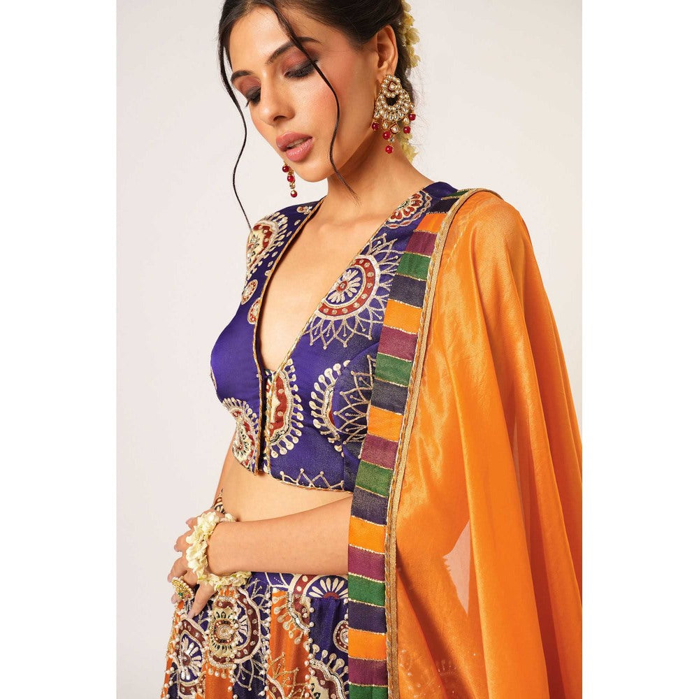 Aayushi Maniar Multi-Colour Gola Kari Lehenga with Blouse and Dupatta (Set of 3)