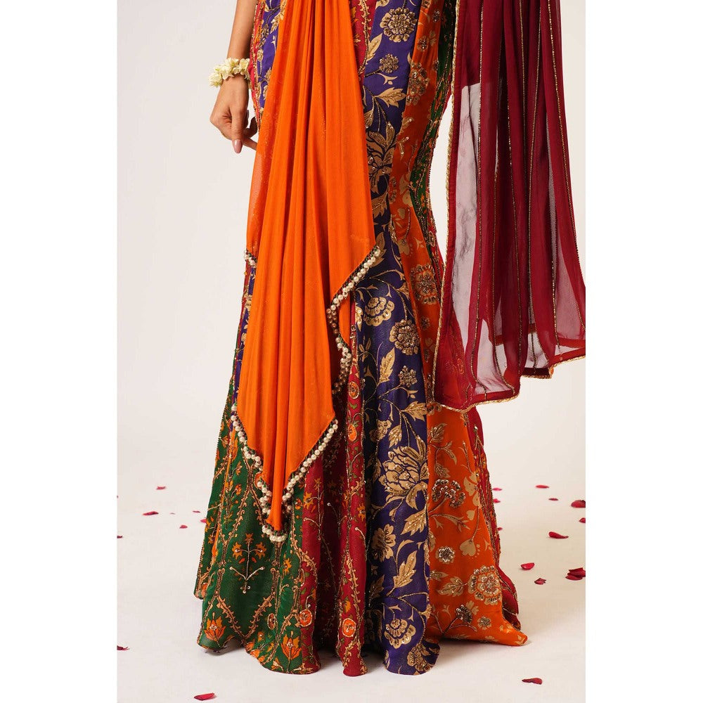 Aayushi Maniar Multi-Colour Amrapali Lehenga with Blouse, Dupatta and Belt (Set of 4)