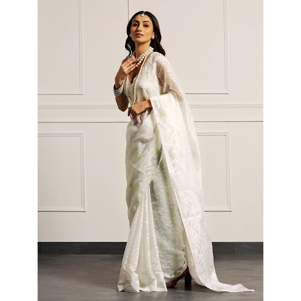 Aditri Handloom Jamdani On Resham Silk Saree with Running Blouse