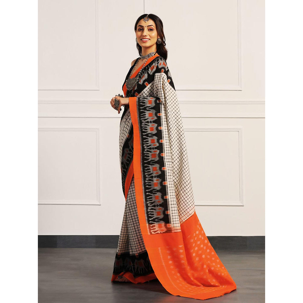 Aditri Handloom Ikat On Gas Mercerised Cotton Multi-Color Saree With Blouse Piece