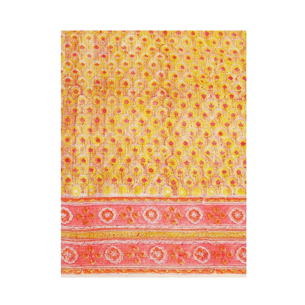 Aditri Handloom Kota Doria Hand Block Print Multi-Color Saree With Blouse Piece