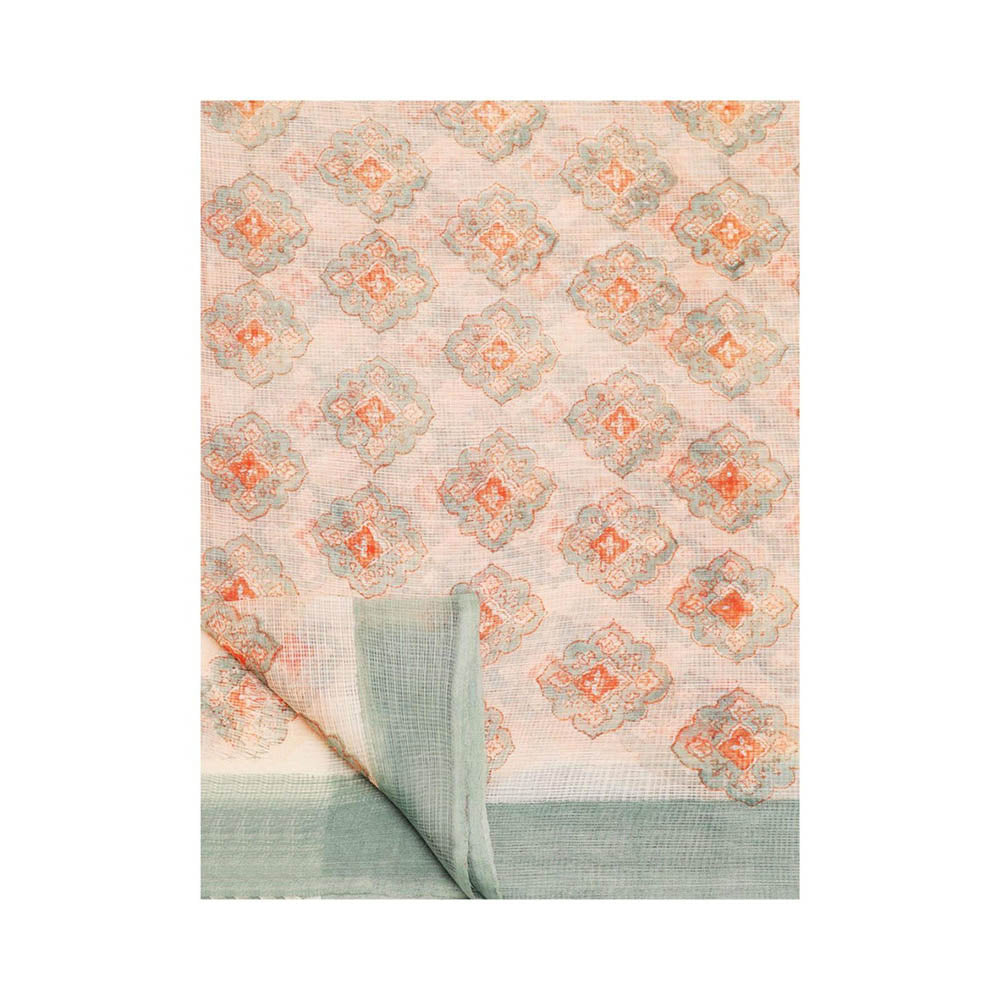 Aditri Handloom Kota Doria Hand Block Print Multi-Color Saree With Blouse Piece