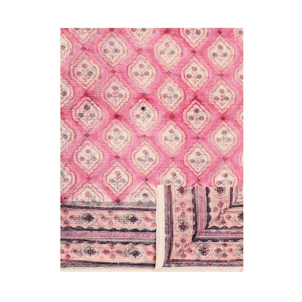 Aditri Handloom Kota Doria Hand Block Print Multi-Color Saree With Blouse Piece