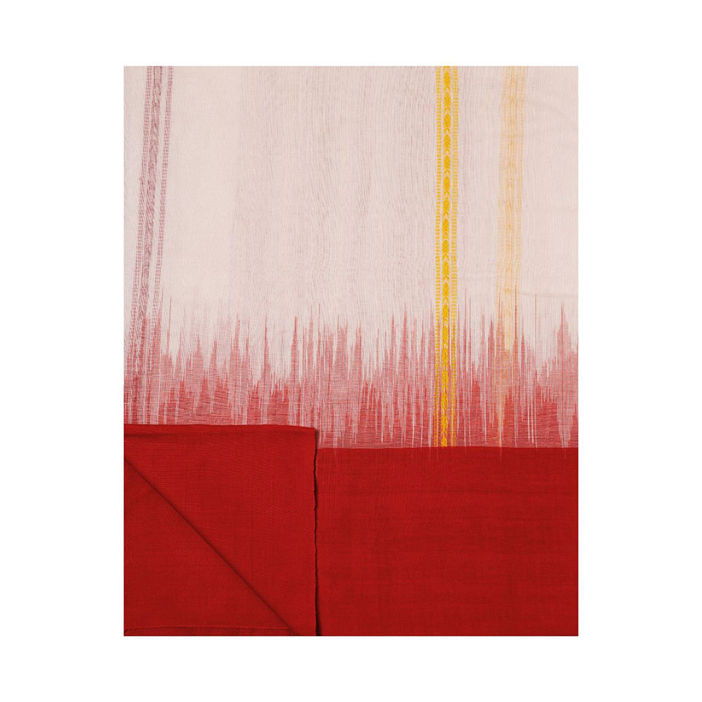 Aditri White Handloom Khadi Cotton Saree with Running Blouse