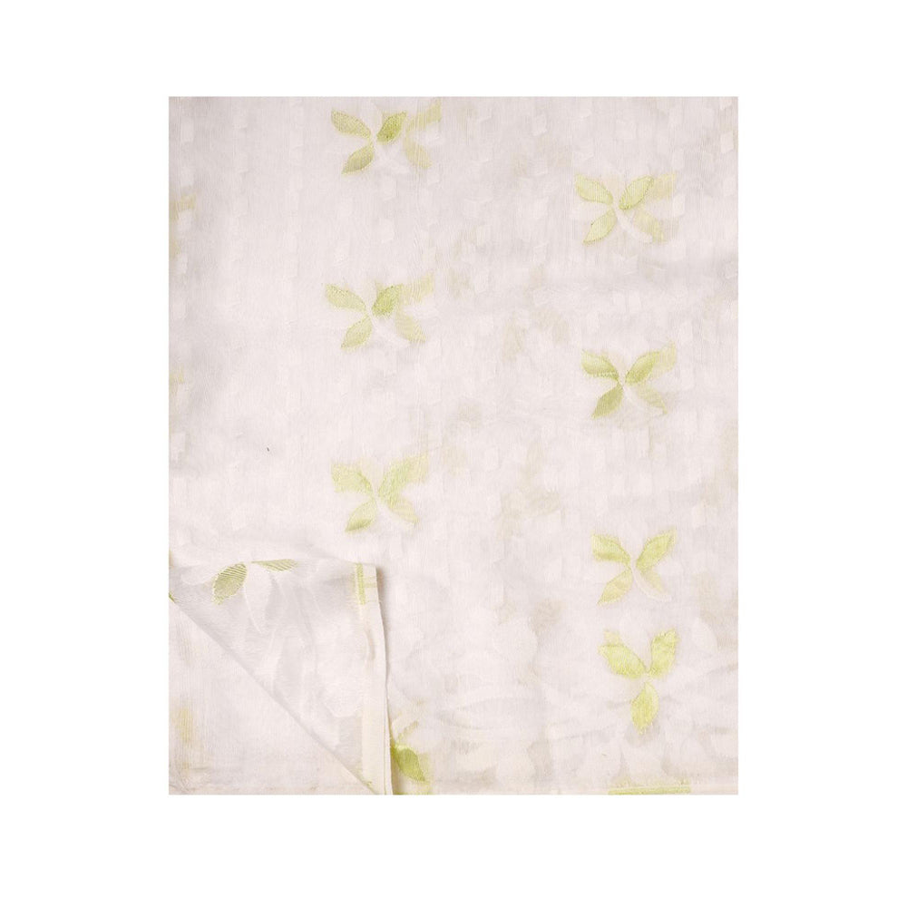 Aditri White Handloom Jamdani On Resham Silk Saree with Running Blouse