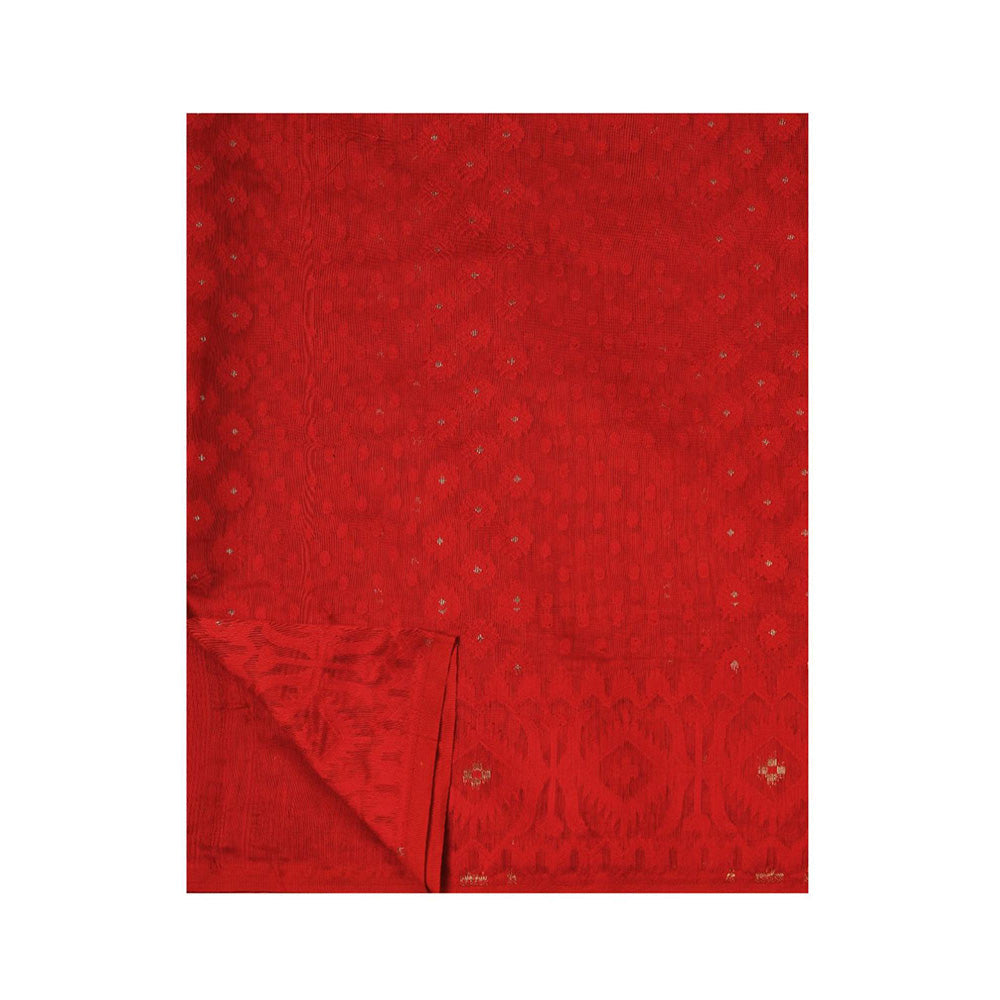 Aditri Red Handloom Jamdani On Resham Silk Saree with Running Blouse