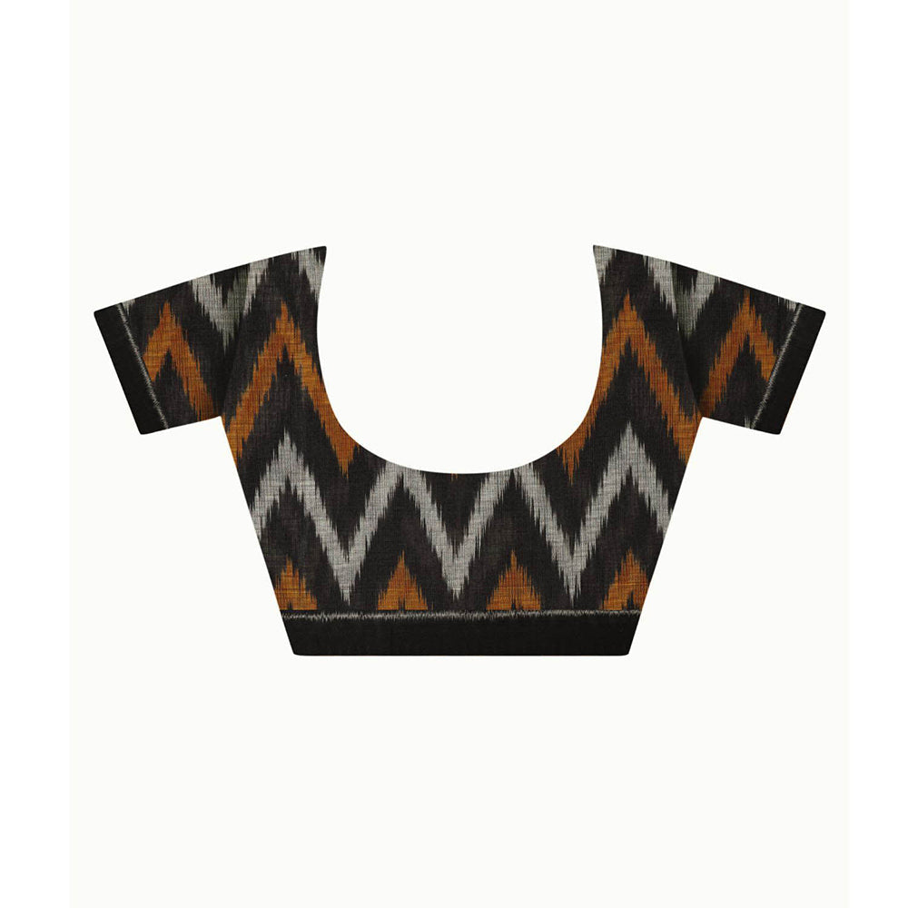 Aditri Black Handloom Ikat On Gas Saree with Unstitched Blouse