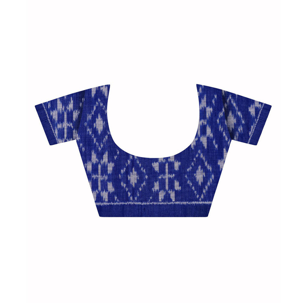 Aditri Blue Handloom Ikat On Saree with Unstitched Blouse