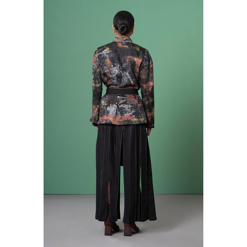 Advait Black Kage Printed Shirt with Belt (Set of 2)