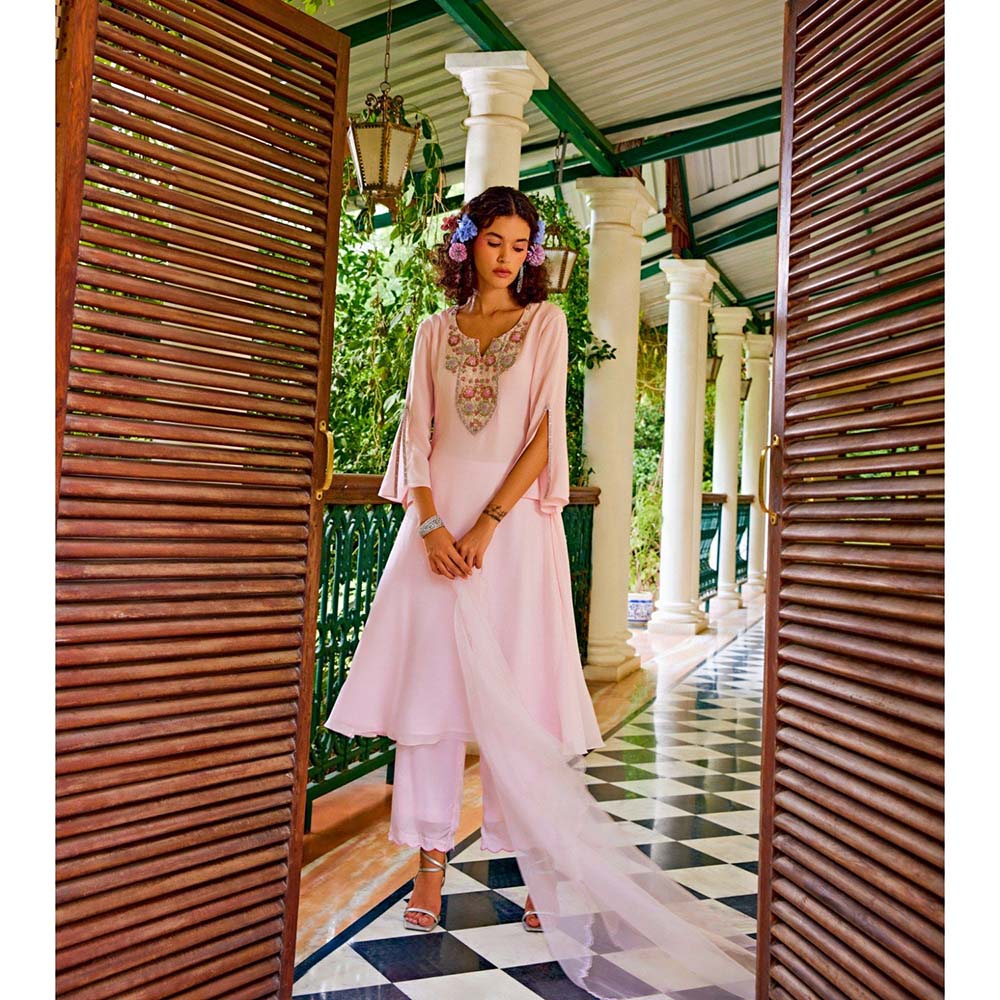 1999AD Light Pink Georgette Kurta with Pant (Set of 2)