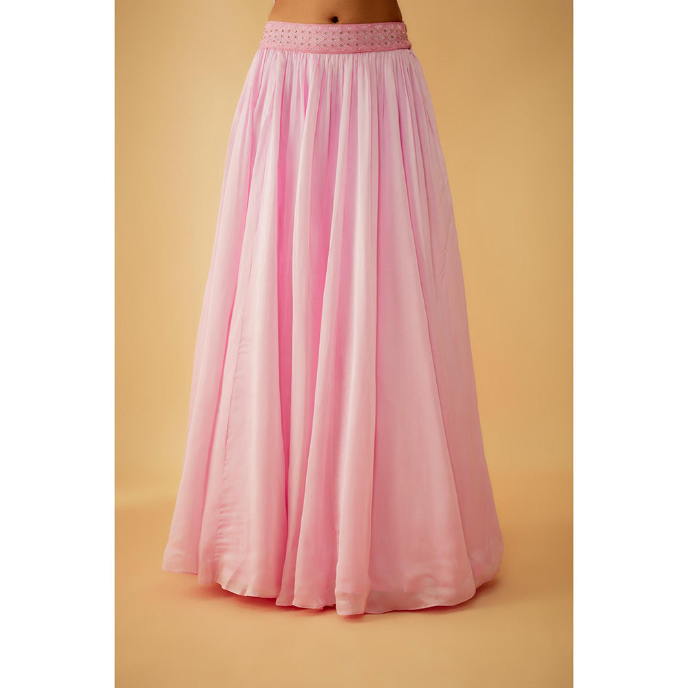 1999AD Onion Pink Jacket with Embroidered Stitched Blouse and Lehenga (Set of 3)