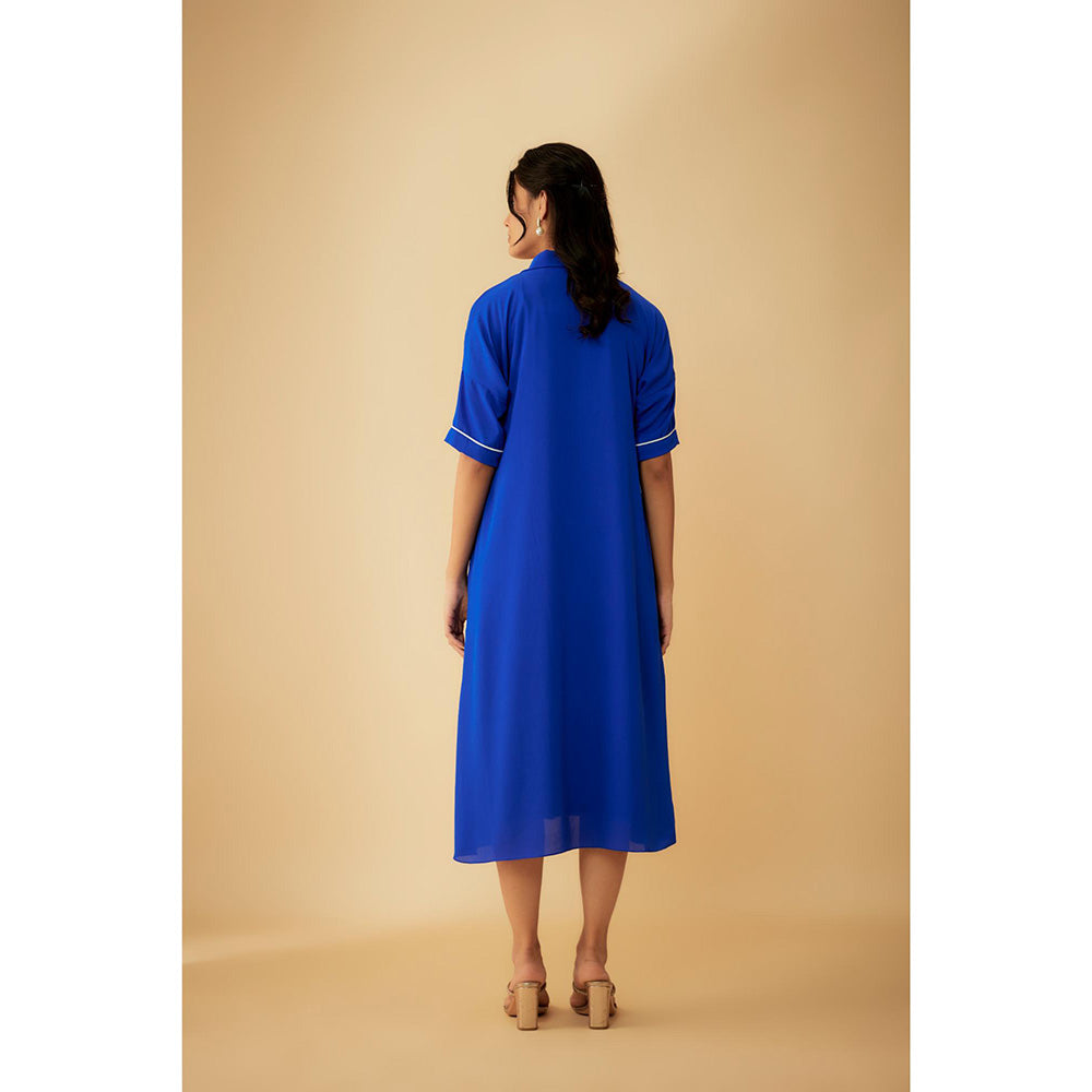 1999AD Royal Blue Georgette White Applique Embroidery Dress with Inner (Set of 2)