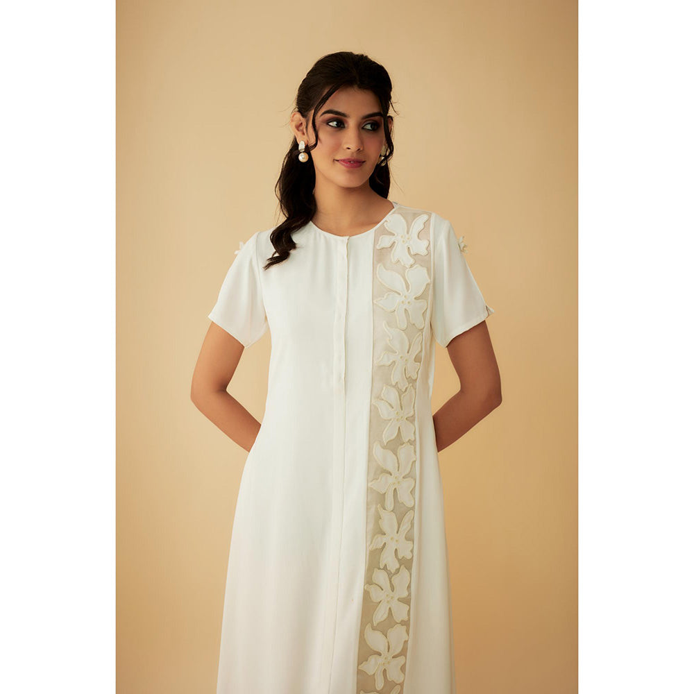 1999AD Sarin Off-white Applique And Beads Embroidery Dress