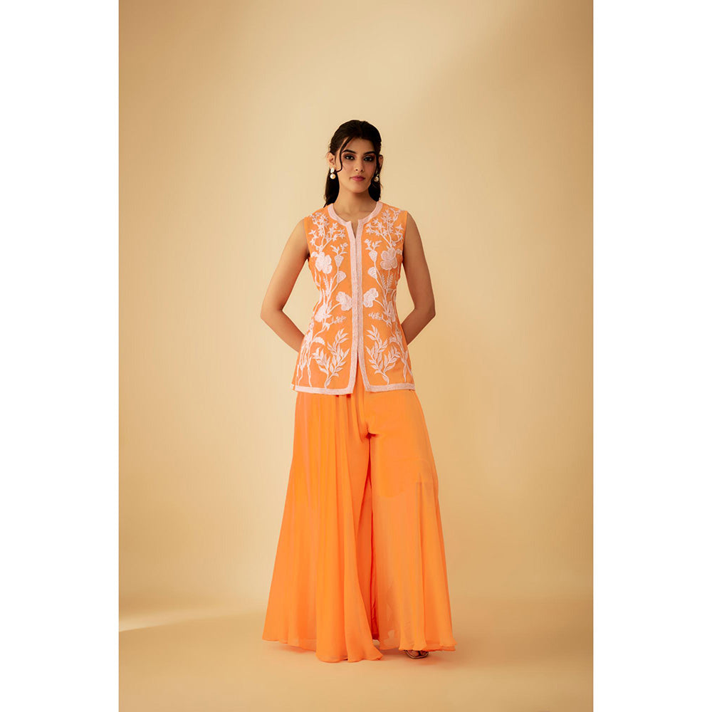1999AD Orange Organza White Applique Kat dana Work Kurti with Sharara (Set of 2)
