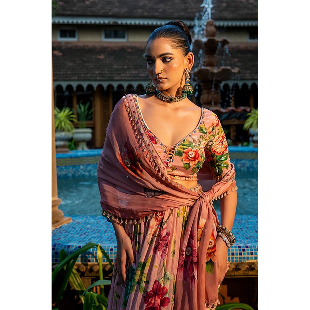 AFFROZ Dusty Rose Gathered Lehenga Set