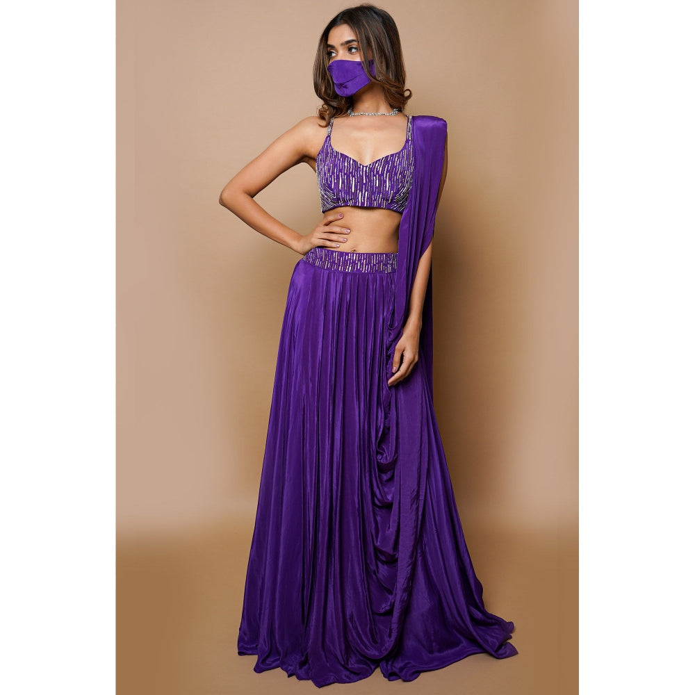Ahi Clothing Dark Purple Lehenga (Set of 3)