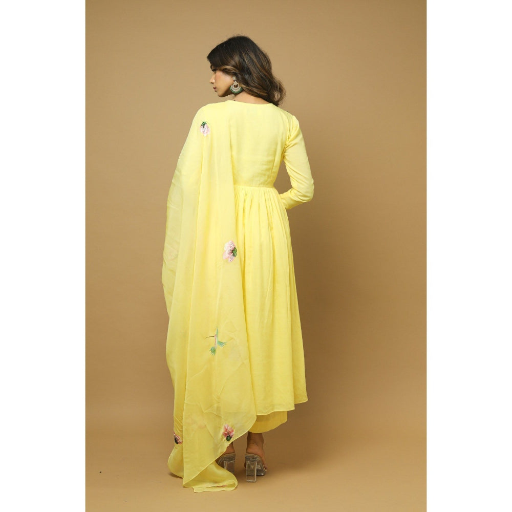 Ahi Clothing Yellow Anarkali Suit with Hand Painted Dupatta (Set of 3)