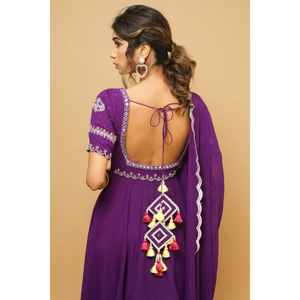 Ahi Clothing Dark Purple Anarkali Suit (Set of 3)