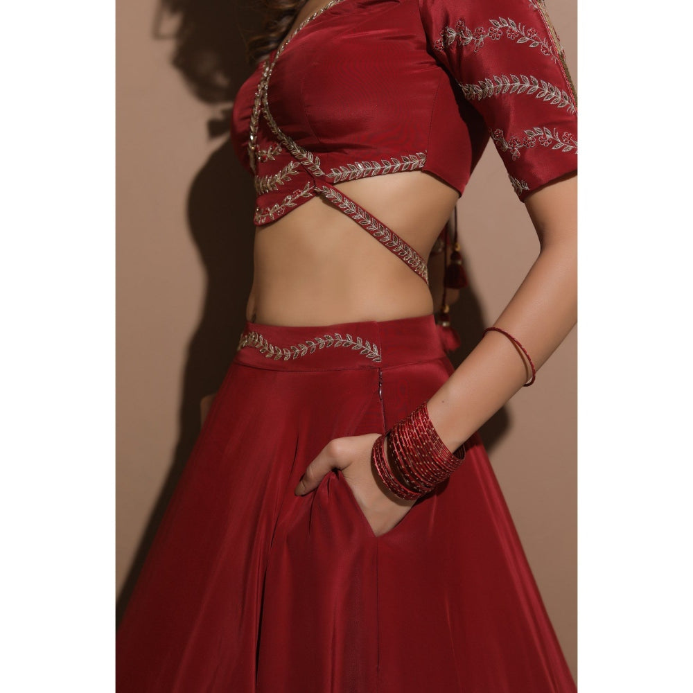 Ahi Clothing Maroon Lehenga (Set of 3)