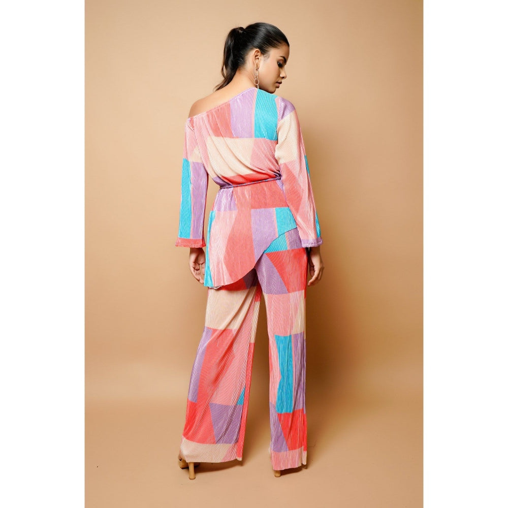 Ahi Clothing Multicolour Crushed Co-Ord with Belt (Set of 3)